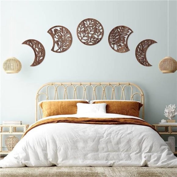 Wall Decor | 5 Pieces Moon Phase Wall Hanging Decor Wooden Moon Wall ...